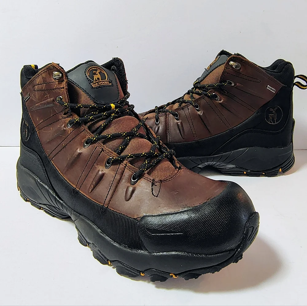 Elk Woods Predator Men's Leather Ankle Work Waterproof Oil-Resistant Boots Brown